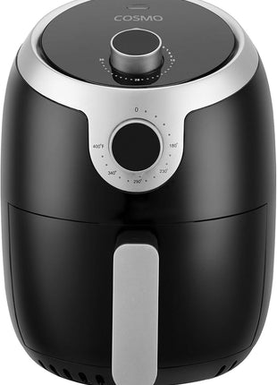 COSMO COS-23AFAKB 2.3 Quart Electric Small Air Fryer with Temperature Control, Timer, Auto Shut-Off, Non-Stick Frying Tray, 1000W Compact Mini Air Fryer (2.3 Quarts, Stainless Steel/Black)