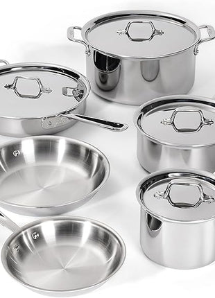 All-Clad D3 Stainless Steel Cookware Set - 10-Piece Pots and Pans Set, Induction, Oven Broiler Safe 600F - Includes Frying Pans, Saucepan, Sauté-Pan, Stockpot, Professional Cookware - Stainless Steel