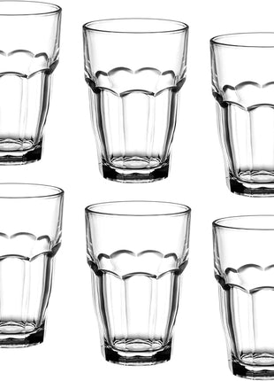 Bormioli Rocco Rock Bar 16.25 oz. Cooler Stackable Tempered Beverage Glasses for Cold Drinks, Water, and Cocktails, Set of 6, Clear