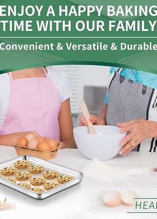 Baking Sheets Set of 2, HKJ Chef Cookie Sheets 2 Pieces Stainless Steel Baking Pans & Toaster Oven Tray Pans, Rectangle Size 9L x 7W x 1H inch & Non Toxic & Healthy & Easy Clean