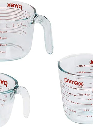 Pyrex Essentials (3-Pack) Glass Measuring Cups Set, (1, 2 & 4 Cup) Measuring Cups For Prepping, Baking and Cooking, Preheated Oven, Dishwasher, Freezer, and Microwave Safe
