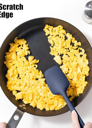 Heat Resistant Silicone Spoon Spatula, Doosu 600°F High Temp Flexible Cooking Spoons Kitchen Rubber Spoonula Scratch-Proof for Mixing Stirring Scraping Serving Non-Stick Cookware (11.4in, Navy Blue)