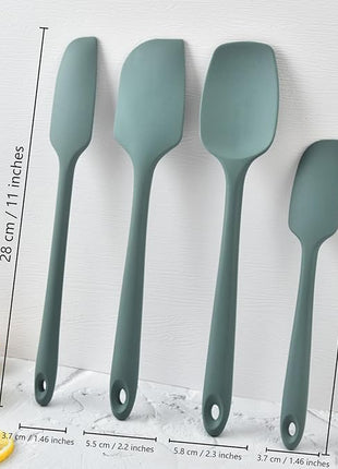 Silicone Spatula, 4-Pack Silicone Set Heat Resistant for Non Stick,Food Grade Cookware with Stainless Steel for Mixing,Cooking,Baking,Flipping,Spreading,Lifting,Serving,BPA Free,Dishwasher Safe(Green)