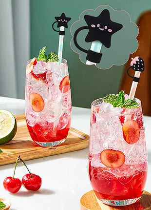 Black Straw Covers Cap for Stanley Cup, 8 Pcs Straw Toppers for Stanley 30&40 Oz Tumbler, Cute Straw Caps Reusable Straw Tips Protectors for 0.4 Inch/10 mm Stanley Cup Accessories