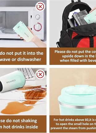 CS COSDDI 12 oz Stainless Steel Vacuum Insulated Tumbler - Coffee Travel Mug Spill Proof with Lid - Coffee Cups for Keep Hot/Ice Coffee,Tea and Beer (blue-white380ML)