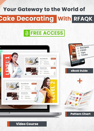 RFAQK 700PCs Cake Decorating Kit with Baking Supplies - Cake Turntable for Decorating with Baking Pans, Leveler, 24 Numbered Piping Tips, 2 Spatulas, Fondant Tools, Video Course, Pattern Chart & More