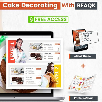 RFAQK 700PCs Cake Decorating Kit with Baking Supplies - Cake Turntable for Decorating with Baking Pans, Leveler, 24 Numbered Piping Tips, 2 Spatulas, Fondant Tools, Video Course, Pattern Chart & More