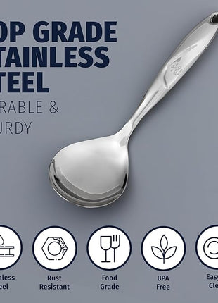 Zulay Kitchen Stainless Steel Serving Spoon - 11.5” Large Cooking & Serving Spoon with Ergonomic Handle - Durable, Rust-Resistant & Dishwasher Safe Kitchen Utensil for Cooking and Buffets