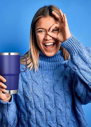 VEGOND 20 oz Tumbler Bulk with Handle Lid and Straw, Stainless Steel Insulated Travel Coffee Mug Set, Spill Proof Double Wall Metal Tumblers Cups, Royal Blue 6 Pack