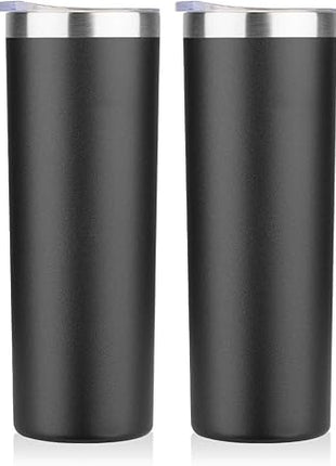 HASLE OUTFITTERS 20 oz Skinny Tumblers Bulk Set, Stainless Steel Insulated Slim Tumblers with Lids, Reusable Double Wall Travel Coffee Mugs, Durable Powder Coated Travel Water Cups(Black, 4)