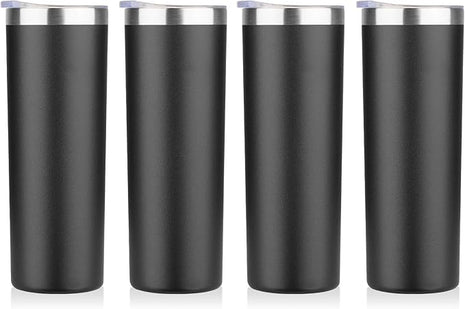 HASLE OUTFITTERS 20 oz Skinny Tumblers Bulk Set, Stainless Steel Insulated Slim Tumblers with Lids, Reusable Double Wall Travel Coffee Mugs, Durable Powder Coated Travel Water Cups(Black, 4)