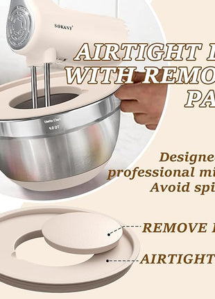 Umite Chef Mixing Bowls with Airtight Lids Set, 8PCS Stainless Steel Khaki Nesting Bowls with Grater Attachments, Kitchen Bowls with Non-Slip Bottoms, Size 5, 4, 3.5, 2, 1.5QT for Mixing & Serving