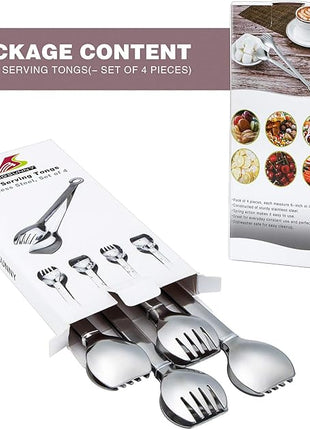 Mini Appetizer Tongs Stainless Steel Set of 4, MSY BIGSUNNY Small Serving Tongs, 6 Inch(15.2cm, Silver)