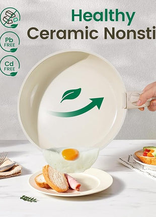 Chef Power Ceramic Cookware Set Non Toxic with Detachable Handles, Healthy Nonstick Pans and Pots Set 19 Pcs, Induction Dishwasher Oven Safe Kitchen Set, PFAS PFOA & PTFE Free, Cream White