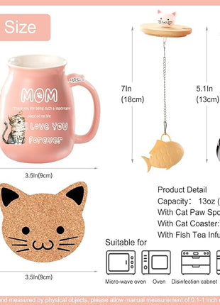 Christmas Gifts for Mom Stocking Stuffers for Mum Cute Ceramic Coffee Mug with Lid Fish Infuser Tea Cup Pink Stuff Best Mom Mama Gifts Mother Day Present Thank you Birthday Gifts from Daughter Son