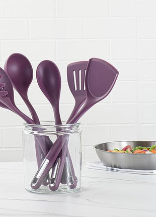 Restaurantware-Met Lux Kitchen Utensil Set, 1 Silicone Utensil Set - Consists 6 Pieces, High-Heat Tolerance, Purple Silicone Kitchen Utensils, For No-Stick Cookware