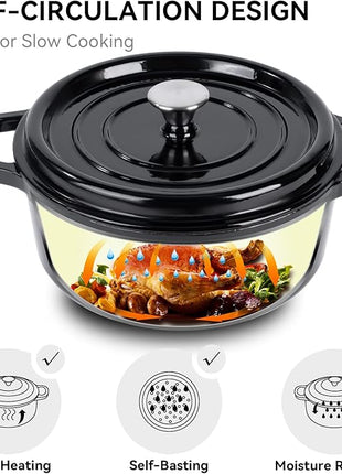 Miereirl 6.5 Quart Enameled Dutch Oven Pot with Lid, Cast Iron Dutch Oven with Dual Handles for Bread Baking, Cooking, Non-stick Enamel Coated Cookware (Black)