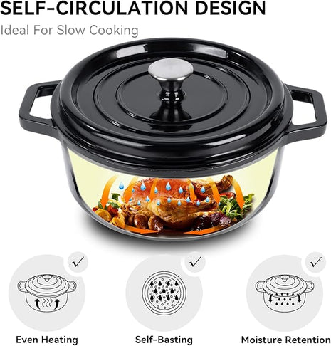 Miereirl 6.5 Quart Enameled Dutch Oven Pot with Lid, Cast Iron Dutch Oven with Dual Handles for Bread Baking, Cooking, Non-stick Enamel Coated Cookware (Black)