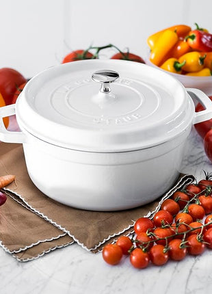 STAUB Cast Iron Dutch Oven 4-qt Round Cocotte, Made in France, Serves 3-4, White