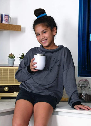 CHILLOUT LIFE 12 oz Stainless Steel Wine Tumblers 4 Pack - Double Wall Vacuum Insulated Wine Glasses Cups with Lids and Straws Set Keeping Cold & Hot for Coffee, Beer, Ice Cream - Powder Coated White