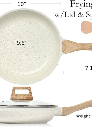 ESLITE LIFE Nonstick Ceramic Frying Pan Skillet with Lid, Non-Toxic Egg Omelette Kitchen Cooking Pans Compatible with All Stovetops (Gas, Electric & Induction), PTFE & PFOA Free (White, 9.5" w/Lid)