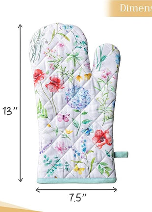 Maison d' Hermine Oven Gloves 100% Cotton Oven Mitt 7" x 13" with Loop Heat Resistant, BBQ, Cooking Gloves, Baking, Grilling, Kitchen, Handling Hot Pans Spring/Summer (Pack of 1, Just Floral)
