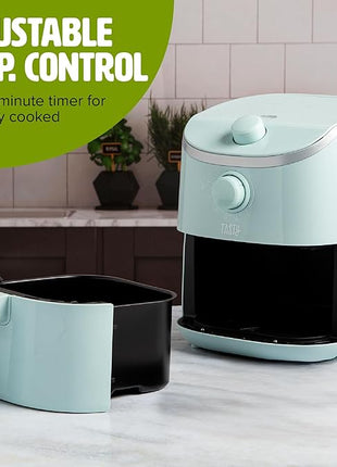 Tasty Personal Air Fryer, Healthier Meals in Minutes, Adjustable Temp Control up to 400°F, Easy-to-Use Design, Nonstick Basket and Tray Made without PFAS, PFOA, PFOS & PTFE, 900 Watts, 2-Quart, Aqua