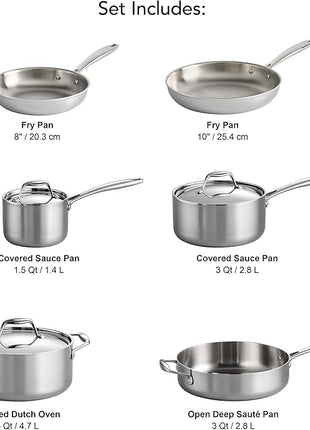 Tramontina Signature Tri-Ply Clad Stainless Steel 9-Piece Cookware Set with Lids, Pots and Pans Kitchen Set, Induction-Ready, Dishwasher-Safe, NSF-Certified