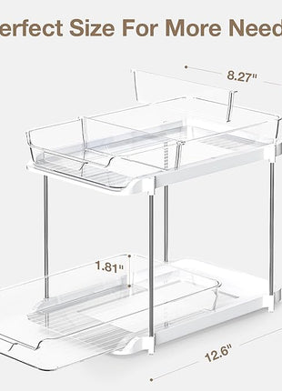 Delamu 2-Tier Multi-Purpose Bathroom Under Sink Organizers and Storage, Stackable Kitchen Pantry Organization, Pull Out Medicine Cabinet Organizer with Movable Dividers, White, 1 Pack