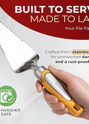 Orblue Pie Server, Essential Kitchen Tool, Serrated on Both Sides, Great for Right or Left Handed Chef, Stainless Steel Flatware, Cake Cutter, Orange