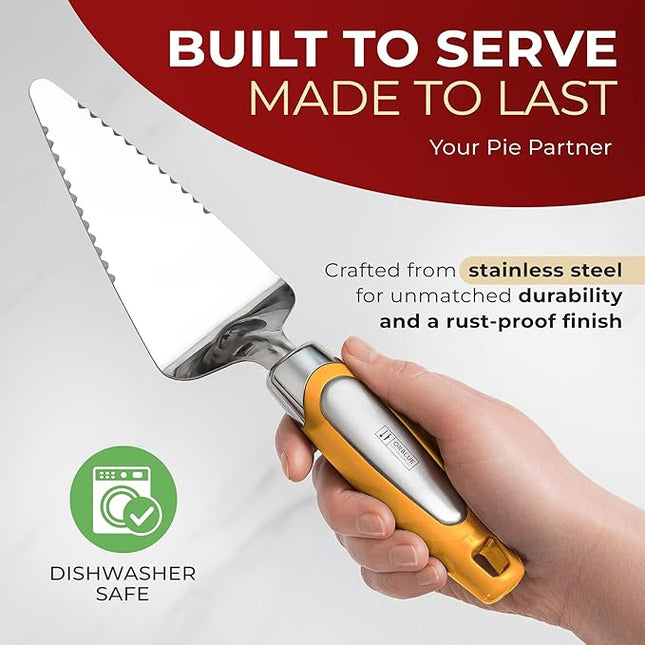 Orblue Pie Server, Essential Kitchen Tool, Serrated on Both Sides, Great for Right or Left Handed Chef, Stainless Steel Flatware, Cake Cutter, Orange