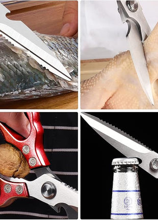 AWinjoy Heavy Duty Sharp Kitchen Scissors, Dishwasher Safe, Cooking Shears for Meat, Chicken, Fish, Poultry, Herb, Bread (Red)