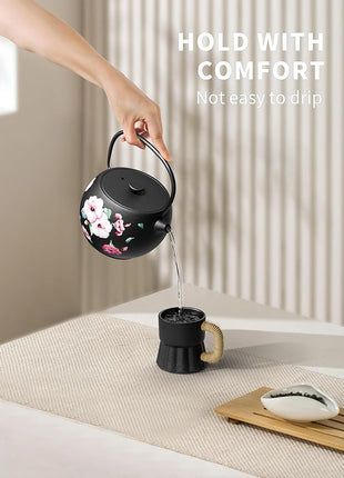 Toptier Teapot with Removable Infuser, Cast Iron Tea Kettle Stovetop Safe, Solid Geometry Ball Design Tea Pot Coated with Enameled Interior for 32 Ounce (950 ml), Morning Glory