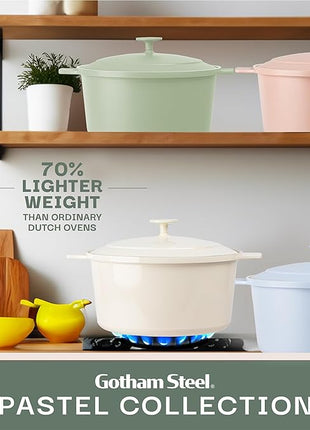 Gotham Steel 5 Qt Dutch Oven Pot with Lid, Nonstick Ceramic Dutch Oven Stock Pot Perfect Bread Baking, Stovetop Oven & Dishwasher Safe, Sage Green