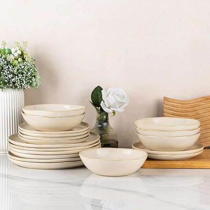 AmorArc Ceramic Dinnerware Sets,Handmade Reactive Glaze Stoneware Plates and Bowls Sets,Highly Scratch Resistant | Dishwasher & Microwave Safe Dishes Set,Service for 4 (12pc)