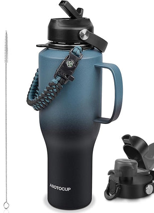 Water Bottle 40oz, Insulated Tumblers with Handle & Straw Lid, Insulated Water Bottle Fits in Cup Holder, Double Wall BPA-Free, Stainless Steel Travel Cup Leak-proof to Keep Cold 24H&Hot12H