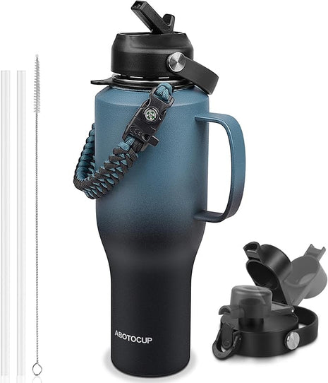 Water Bottle 40oz, Insulated Tumblers with Handle & Straw Lid, Insulated Water Bottle Fits in Cup Holder, Double Wall BPA-Free, Stainless Steel Travel Cup Leak-proof to Keep Cold 24H&Hot12H