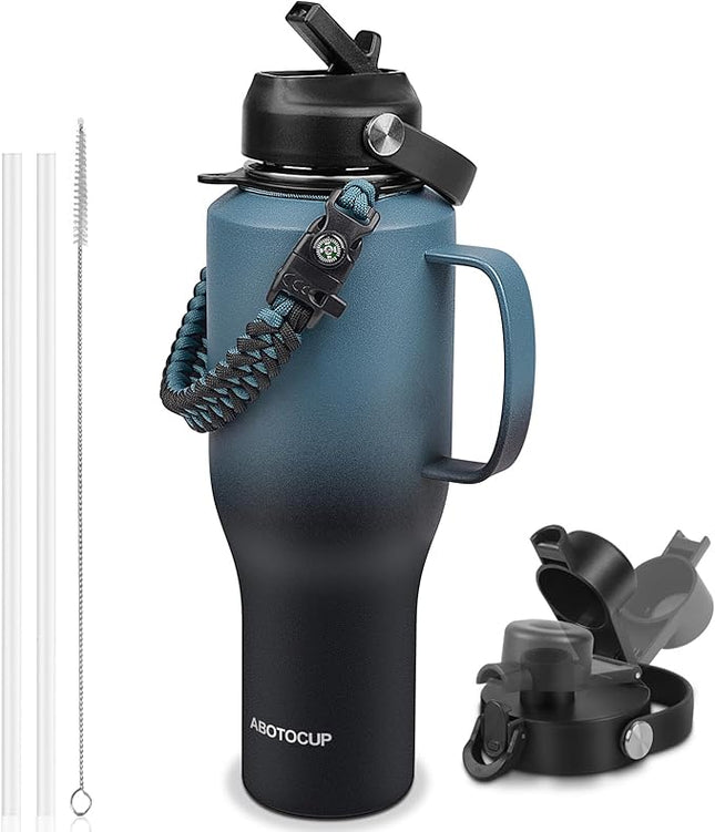 Water Bottle 40oz, Insulated Tumblers with Handle & Straw Lid, Insulated Water Bottle Fits in Cup Holder, Double Wall BPA-Free, Stainless Steel Travel Cup Leak-proof to Keep Cold 24H&Hot12H