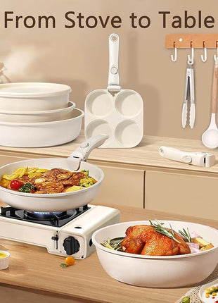 GiPP Ceramic Pots and Pans Set Non Stick, Nonstick Detachable Handle Cookware Sets, Healthy Non Toxic PFAS PFOA & PTFE Free, Dishwasher ＆Oven Safe, Induction Kitchen Pot and Pan, 15 Piece Cream