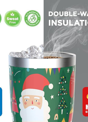 HAUSHOF 20oz Christmas Tumbler, Stainless Steel and Double Wall Insulated Travel Coffee Mug with Lid, Good Choice for Christsmas Gifts-Deep Green with Santa Claus