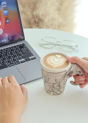 IYARA CRAFT 3D Elephant Mug – 11oz Ceramic Cup with Sculpted Trunk Handle, Microwave & Dishwasher Safe, Mom and Baby Elephant Design