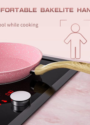 Frying Pan Nonstick, 9.5 Inch Pink Egg Pan, Non Stick Fry Pan 100% PTFE PFOA-Free Omelet Skillet Pan, Toxin-Free Skillets Stone Cookware, Anti-Warp Base with All Stove Tops, Induction Compatible