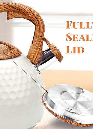 Tea pot, 3.2Qt Whistling Tea Kettle Stovetop, Convenient switch/heat-resistant handle, coffee, tea, milk teapots, Gas Electric Applicable (cream)