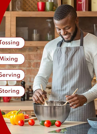 Belwares Mixing Bowls with Lids Set - 3-Piece Stainless Steel Nesting Bowls with Graters, Handles, and Airtight Lids - Non-Slip Mixing Bowls for Cooking, Baking, Prepping, and Food Storage (Red)