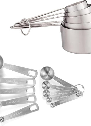 husMait Stainless Steel Measuring Cups & Spoons - 10 Piece Heavy Duty Measuring Cups & Spoons Set for Dry Foods, Spices or Liquids