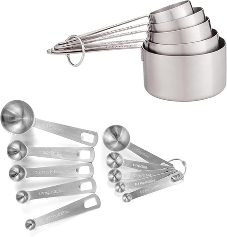 husMait Stainless Steel Measuring Cups & Spoons - 10 Piece Heavy Duty Measuring Cups & Spoons Set for Dry Foods, Spices or Liquids