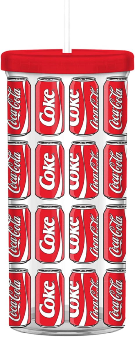 Silver Buffalo Coca-Cola Pop Art Plastic Tall Cold Cup with Lid and Straw, 20 Ounces