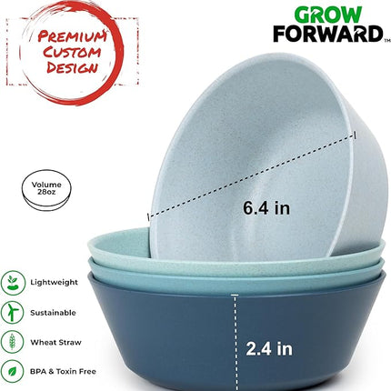 Grow Forward Premium Wheat Straw Plates and Bowls Sets - 8-Piece Wheat Straw Dinnerware Sets - Unbreakable & Reusable Microwave Safe Plastic Dinner Plates for Outdoors, RV, Camping Dishes - Seascape
