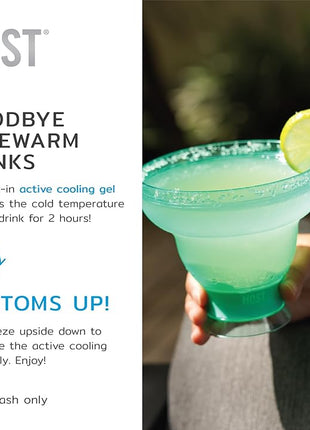 Host FREEZE Stemless Margarita Glasses, Insulated Plastic Cocktail Glasses for Frozen Drinks, Double Wall Chiller Cups for Daiquiri, Tiki Drinks, Home Bar, Party Gifts, 12 oz, Set of 2, Aqua Blue