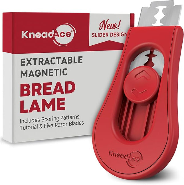 KneadAce Upgraded Extractable & Magnetic Bread Lame Dough Scoring Tool - Professional Sourdough scoring tool for Sourdough Bread baking & Bread Making Tools - Scoring Patterns booklet & 5 Razor Blades